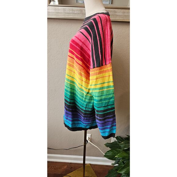 Vintage OS International Oversized Rainbow Stripe Pullover Sweater Women Size L - Picture 2 of 4